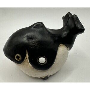 ARTESANIA RINCONADA CLAY POTTERY HAND CARVED BABY ORCA WHALE RETIRED SIGNED...